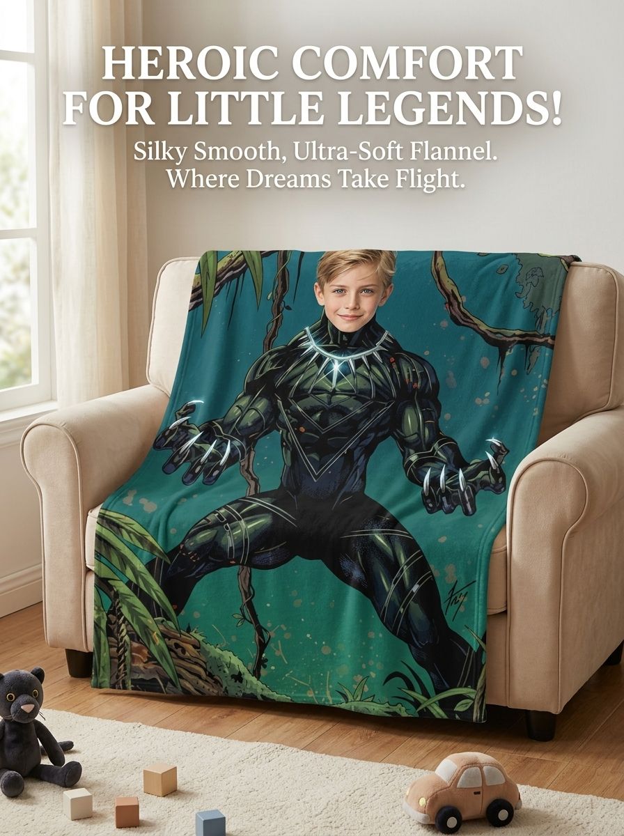 Custom Face Superhero Flannel Fleece Blanket Soft Personalized Photo Throw for Bed Couch Ideal Gift