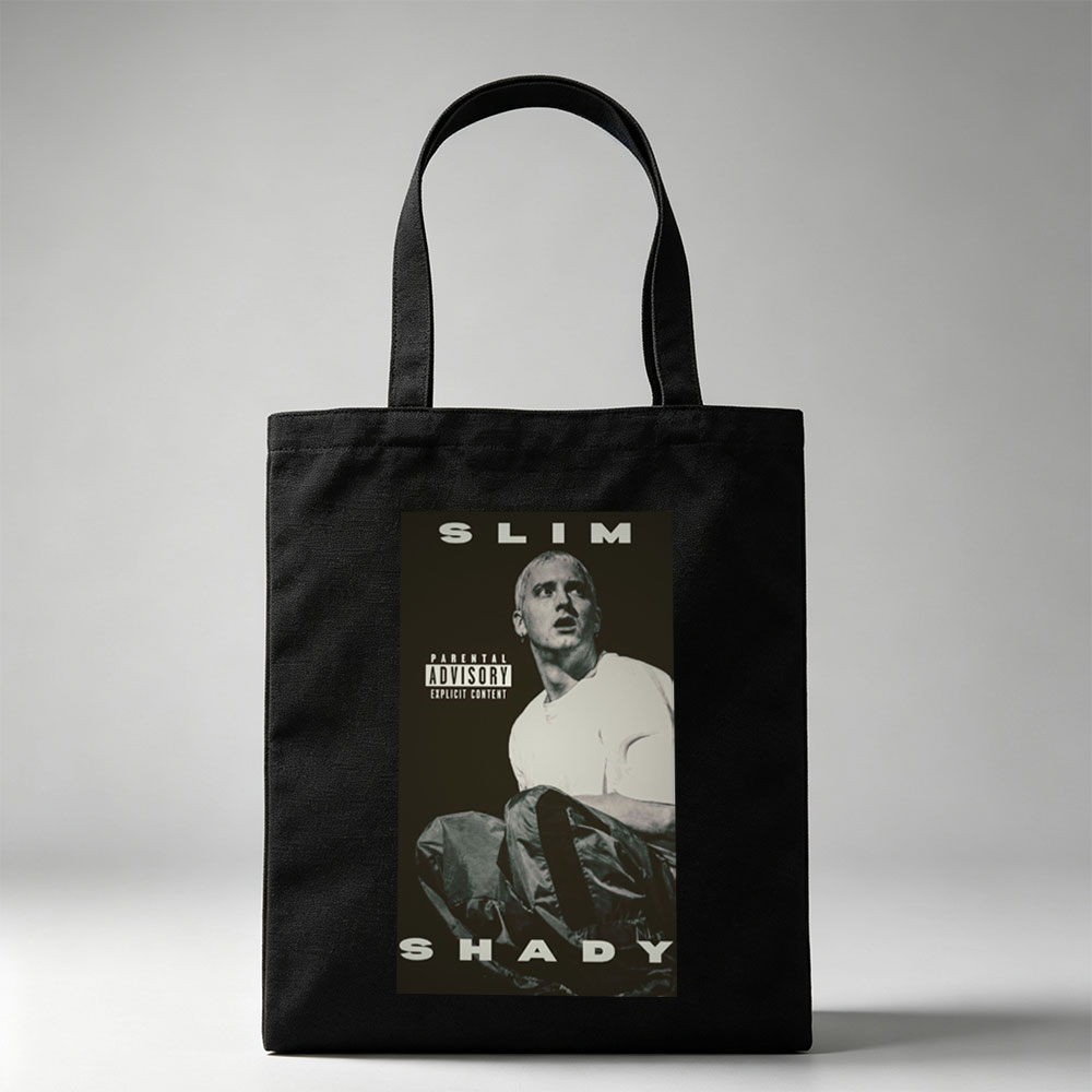 Eminem Sitting in a Dark Room with Parental Advisory Label on Album Cover - Canvas tote bags