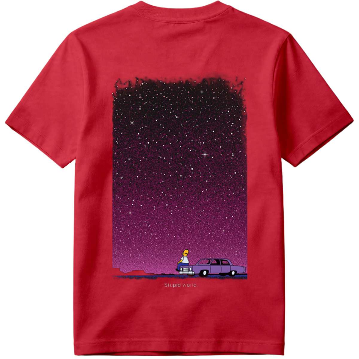 Homer Simpson Stares at the Stars in a Purple Sky - Tee