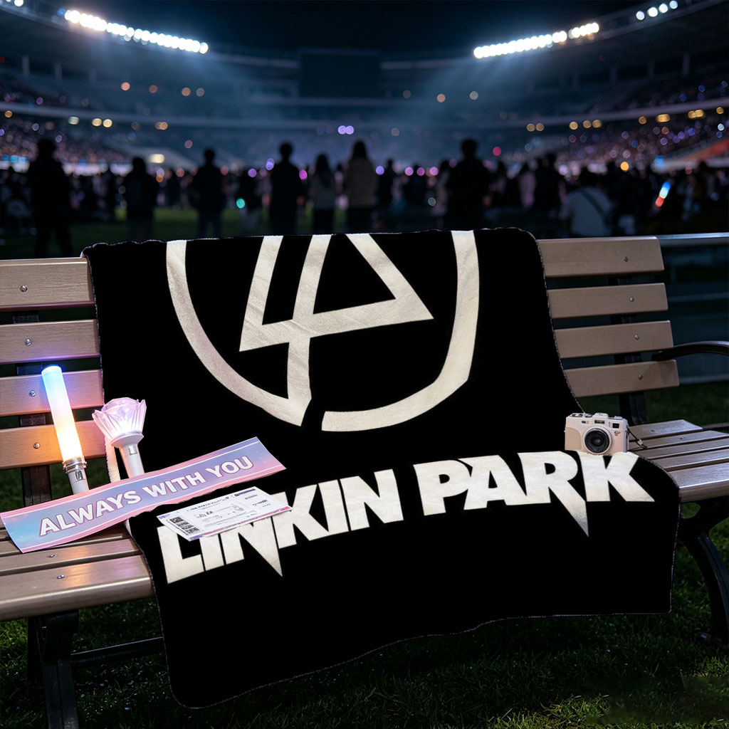 Linkin Park Logo on Black Background with White Symbol and Text - Blankets