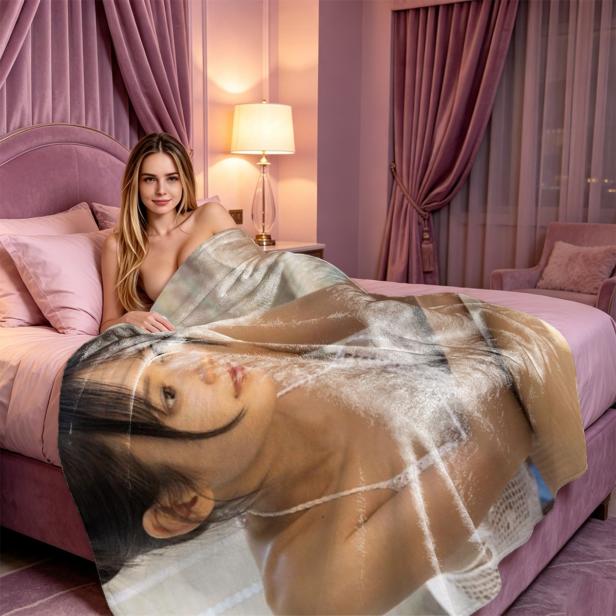 Bridal Lingerie Beauty on Couch - Blanket