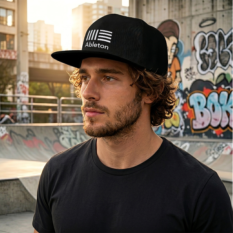Flat Brim Baseball Cap Ableton Logo Print Streetwear Underground Skate Style for Basketball Court Skate Park Urban Scene Skaters Rappers Streetwear Enthusiasts