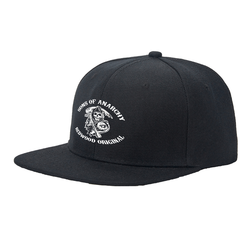 Flat Brim Baseball Cap Sons of Anarchy Reaper Logo Print Streetwear Underground Skate Style for Basketball Court Urban Street Skate Park Wear by Skaters Rappers Street Culture Enthusiasts