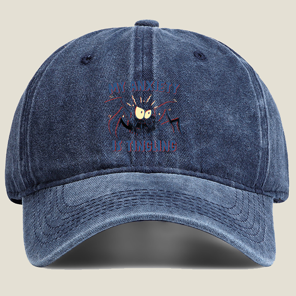 My Anxiety Is Tingling - Spider Design - Washed Denim - Baseball Cap
