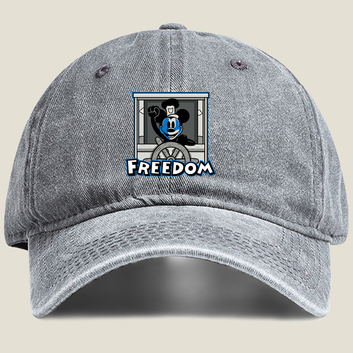 Mickey Mouse Freedom Steering Wheel Design - Washed Denim - Baseball Cap