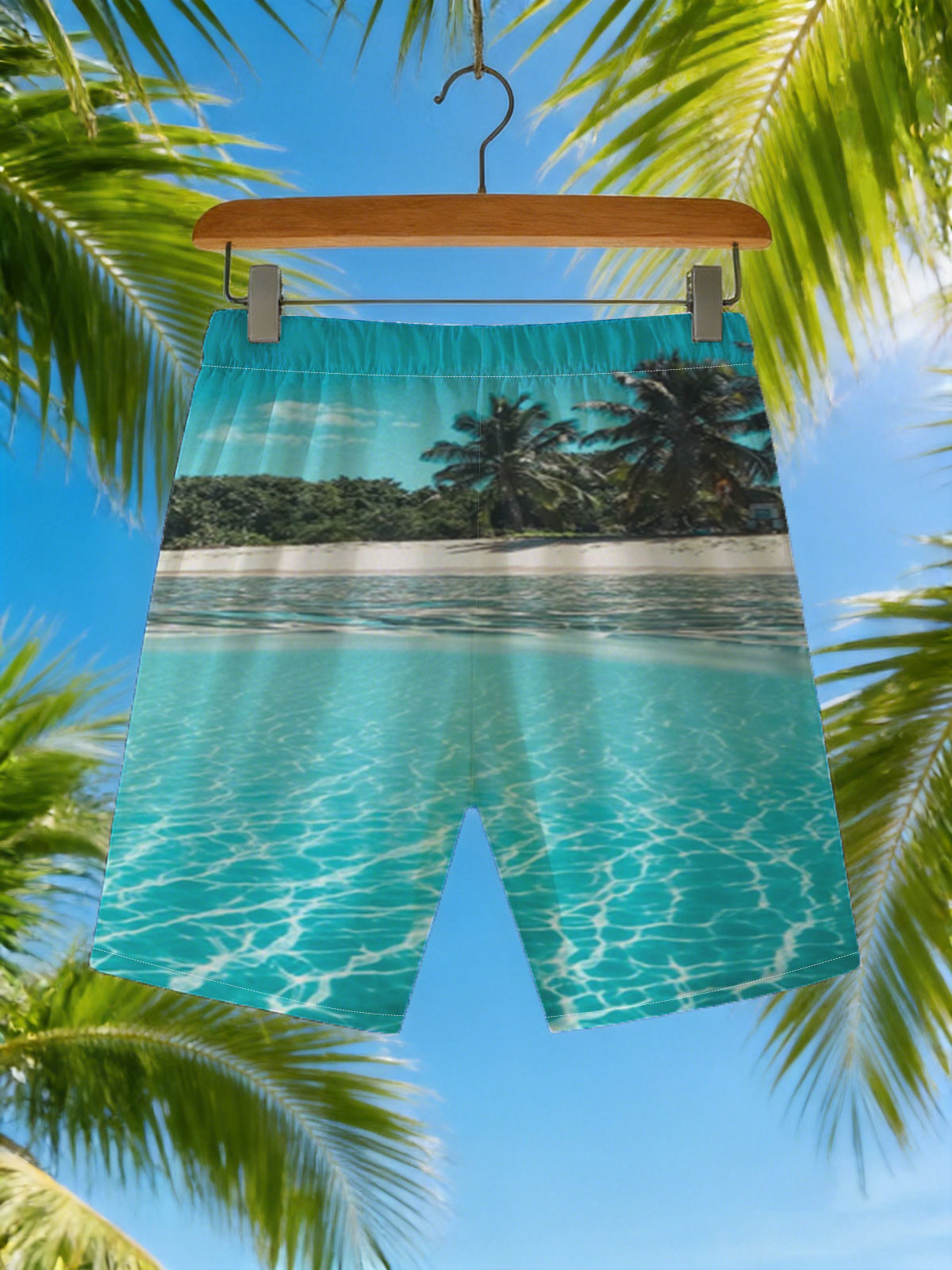 Crystal Clear Waters and Palm Trees on a Tropical Beach -  Beach shorts