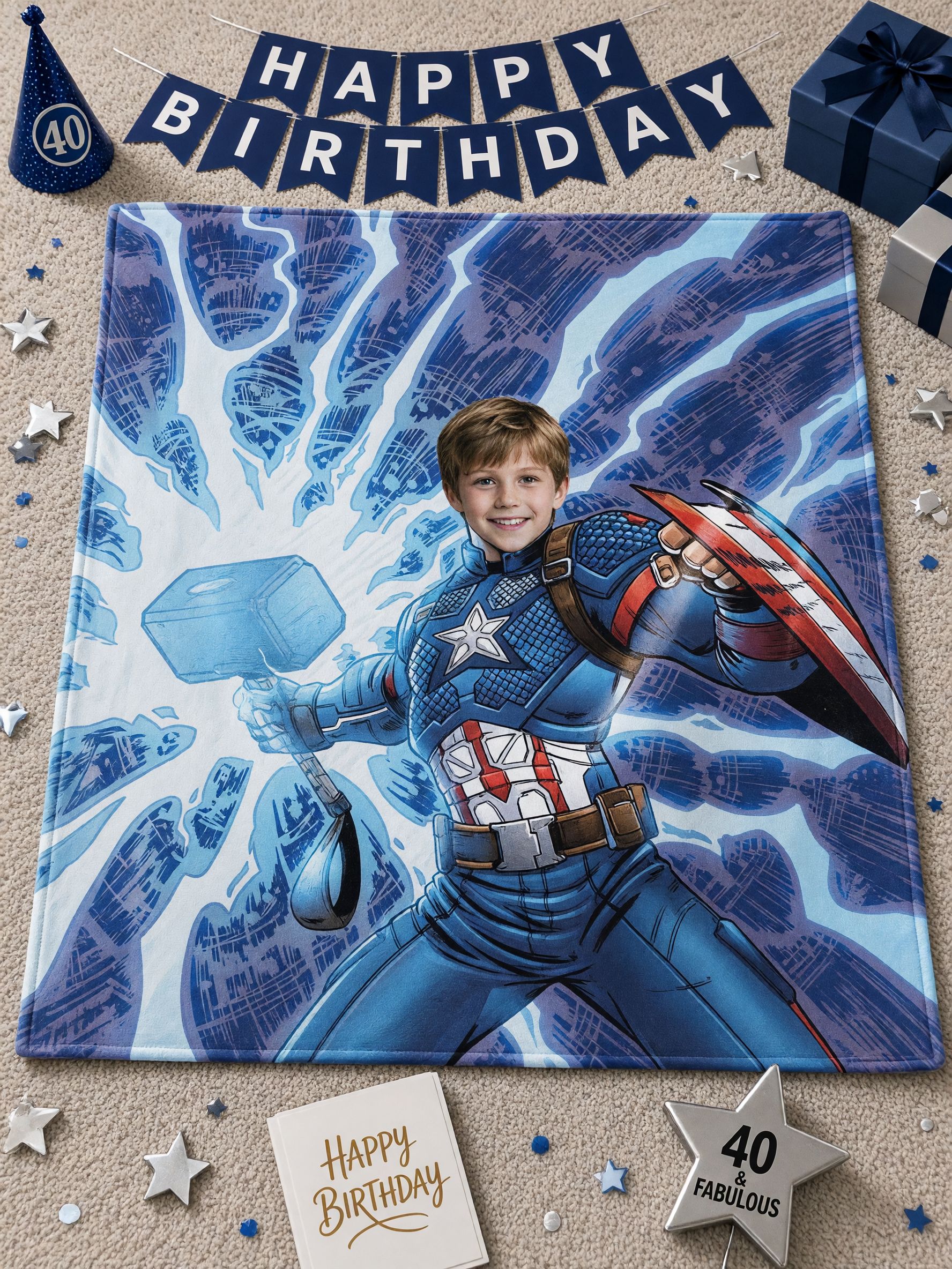 Custom Face Photo Superhero Blanket, Ultra Soft Flannel Comic Throw, Personalized Birthday Gift for Kids and Family