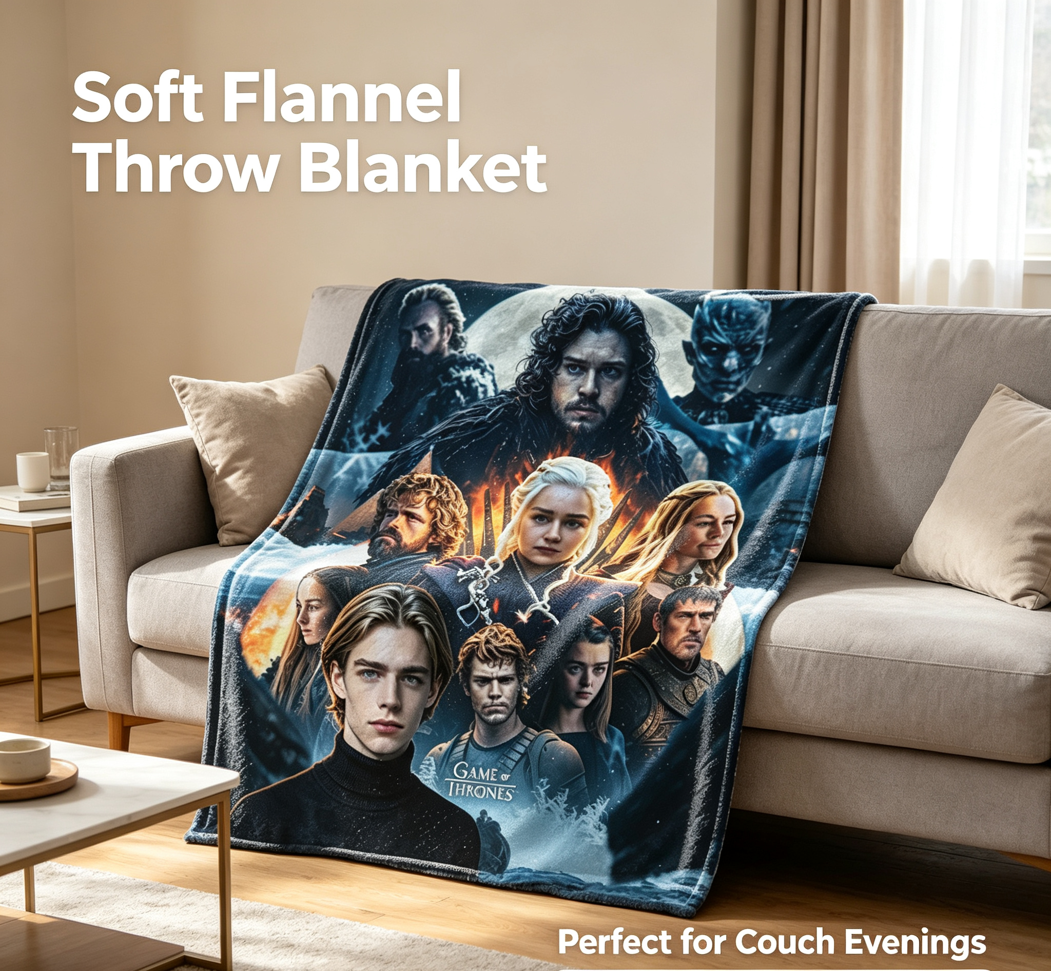 Custom Face Blanket Game of Thrones Characters Flannel Blanket Cozy Bedding Gift for Fans and Collectors
