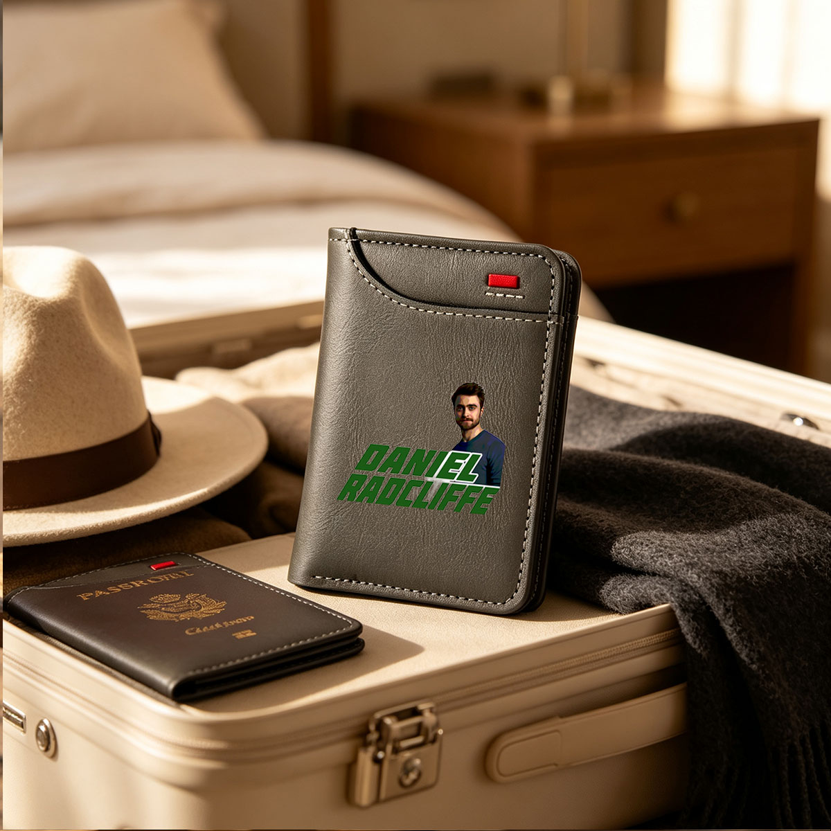 Daniel Radcliffe Portrait with Bold Green Text Overlay - Vertical Style Wallet