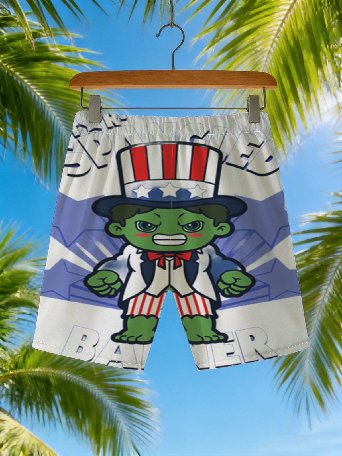 Star-Spangled Banner: Hulk in Uncle Sam Costume -  Beach shorts