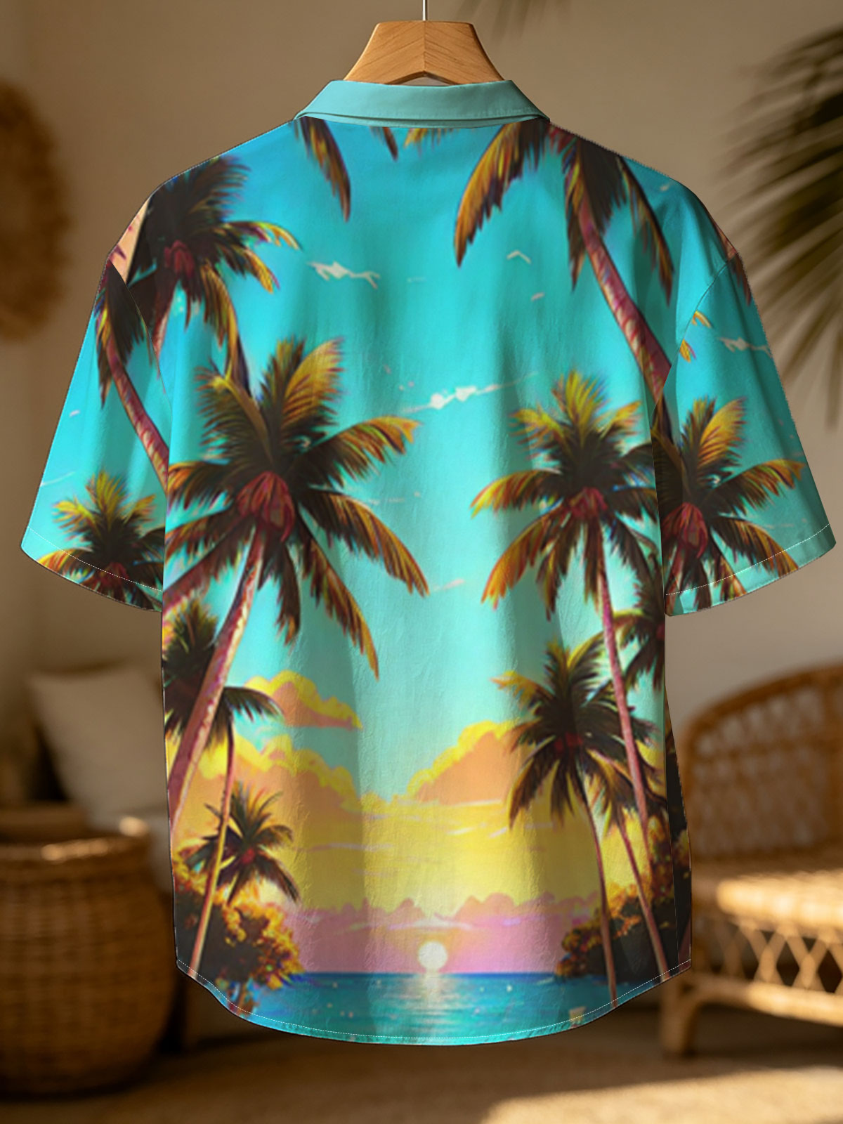 Tropical Sunset Beach with Palm Trees and a Solitary Figure -  Shirt