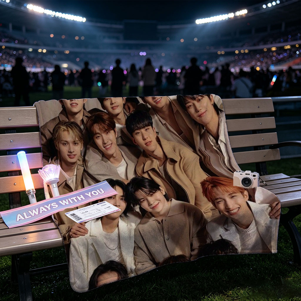 SEVENTEEN Group Photo in Coordinated Beige Outfits Posing Together for a Warm and Stylish Portrait - Blankets