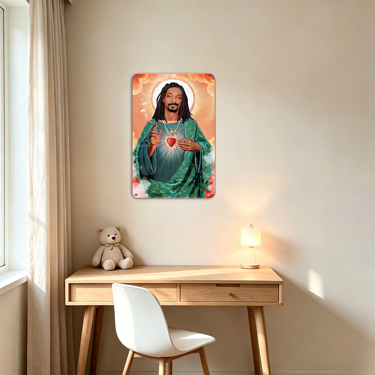 Snoop Dogg as Sacred Heart Saint, Holding Cigarette with Divine Halo and Radiant Heart - painting