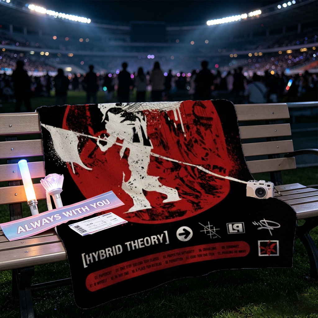 Linkin Park Album Cover Featuring Angelic Figure with Wings and Spear Against Red Circle Background - Blankets