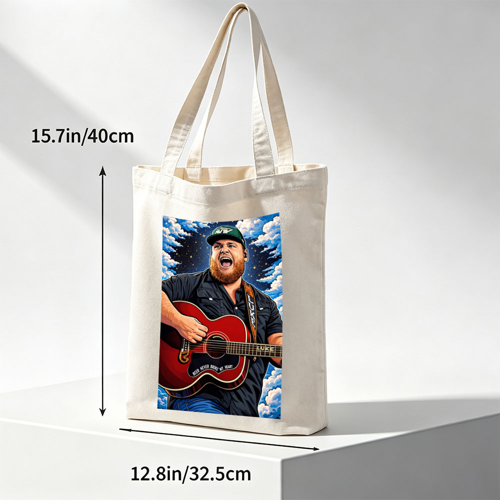 Luke Combs Singing with Acoustic Guitar Under Starry Sky - Canvas tote bags