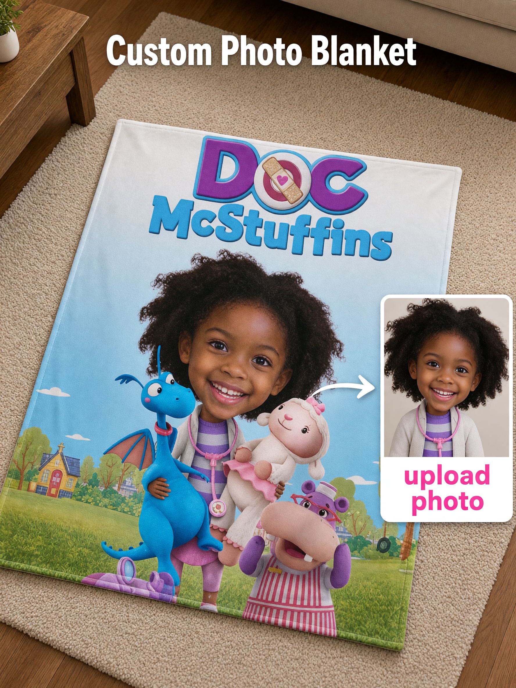 Custom Face Photo Blanket Ultra Soft Anti-Pilling Flannel Throw Cover, Ideal Personalized Gift for Kids and Family