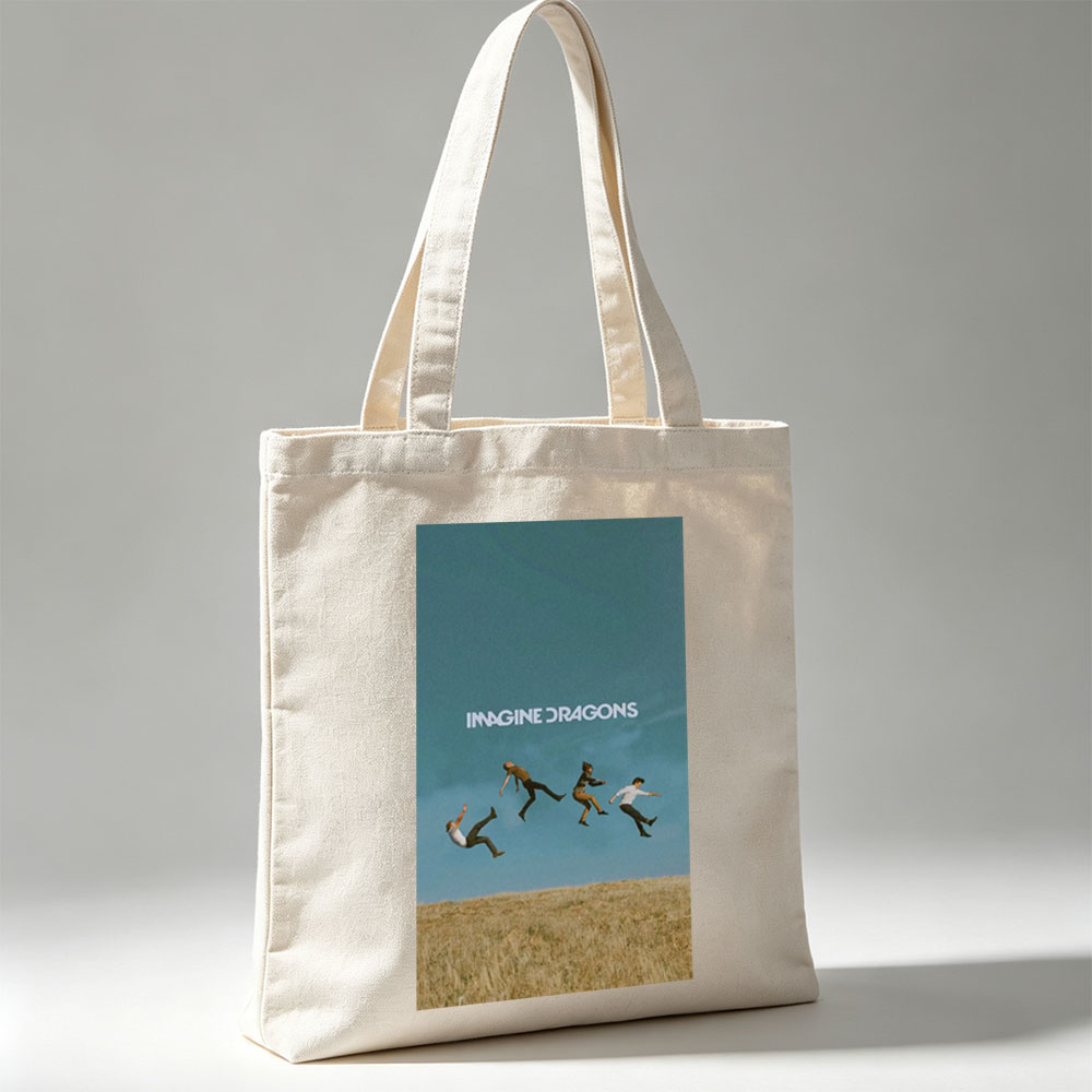 Imagine Dragons Band Members Jumping in a Field Under Blue Sky - Canvas tote bags