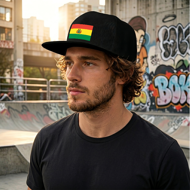 Flat Brim Baseball Cap Bolivia Flag Print Streetwear Underground Skate Style for Basketball Court Skate Park Urban Lifestyle Skaters Rappers Streetwear Enthusiasts