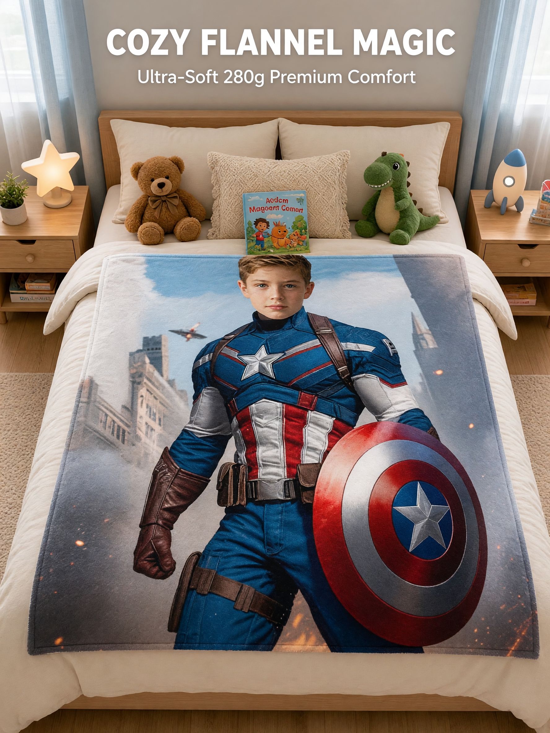 Custom Face Photo Superhero Fleece Blanket Personalized Flannel Throw for Kids and Adults Cozy Birthday Gift