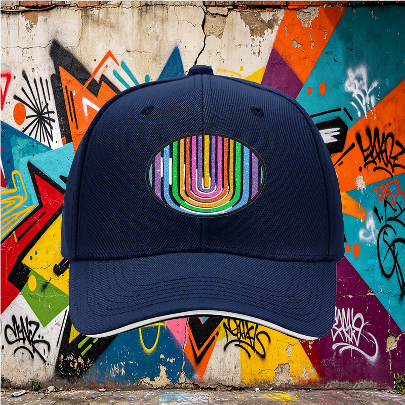 Unisex Classic Sandwich Hat with Glitter Rainbow Arc Print - Stylish Sun Protection Cap for Outdoor Activities, Perfect for Fashion-Loving Adults and Urban Explorers