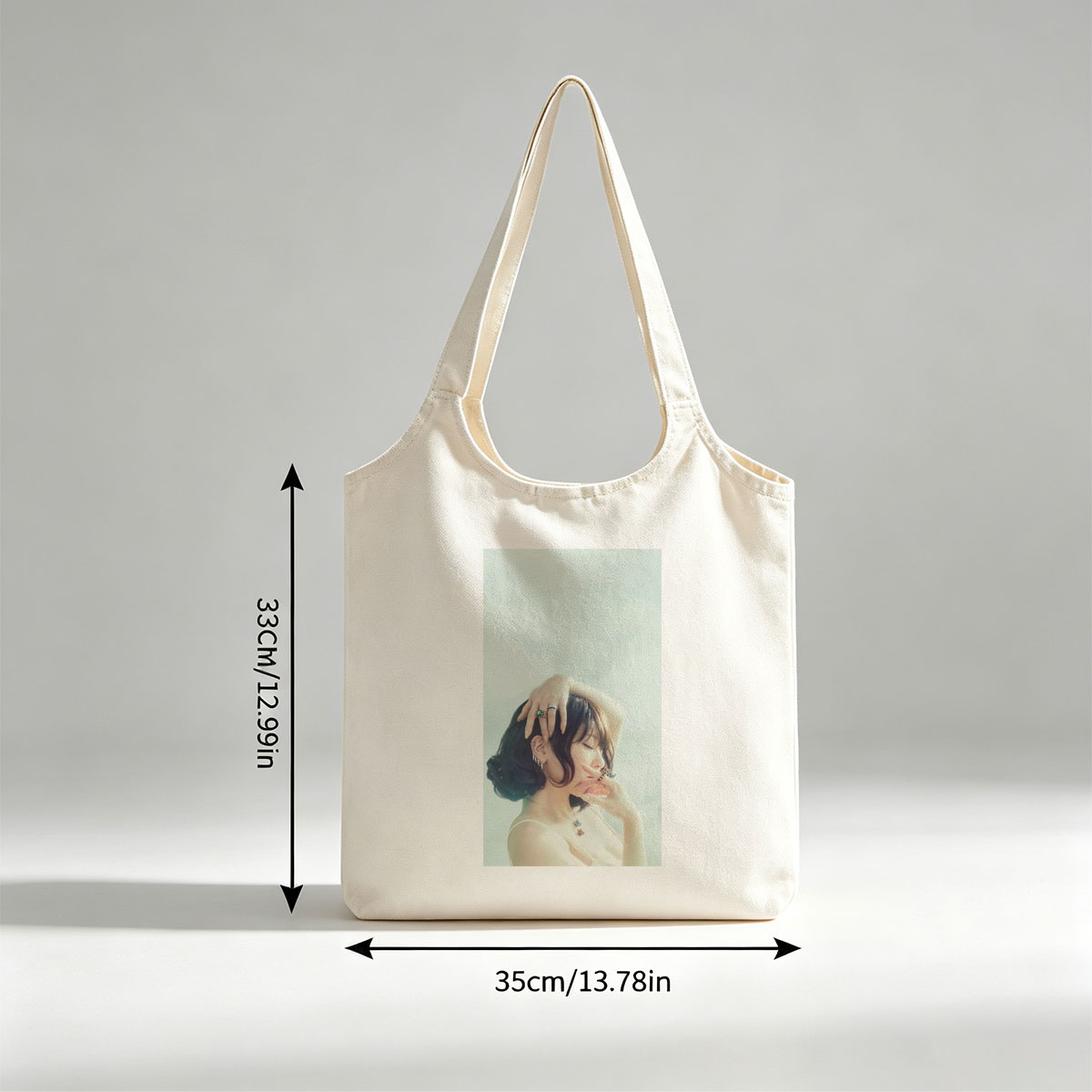 Nana Mizuki in a Serene Pose with Elegant Jewelry and Soft Lighting - Canvas shoulder bags/