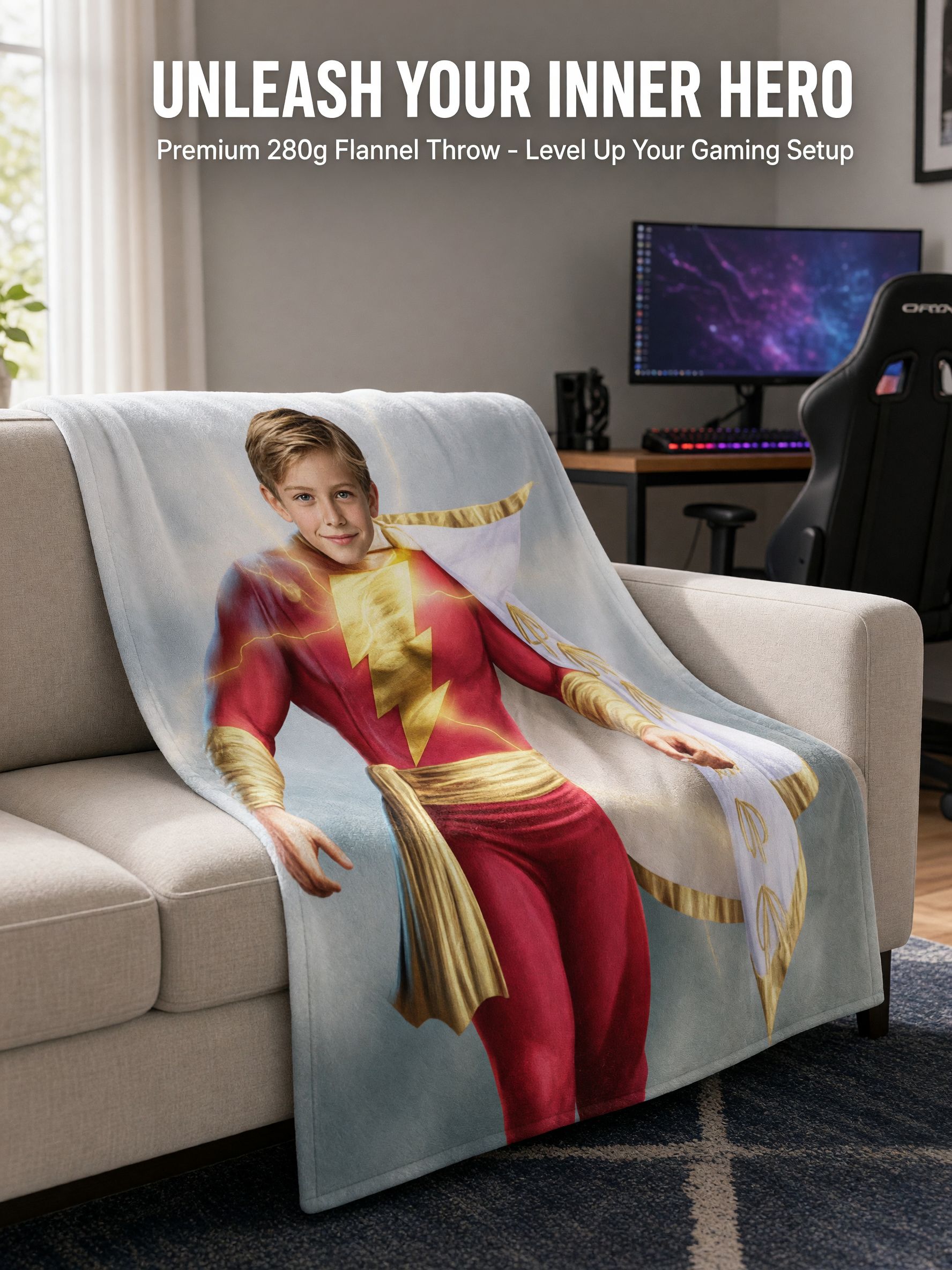 Custom Face Superhero Flannel Blanket Ultra Soft Personalized Photo Throw Ideal Keepsake Gift for Kids and Family