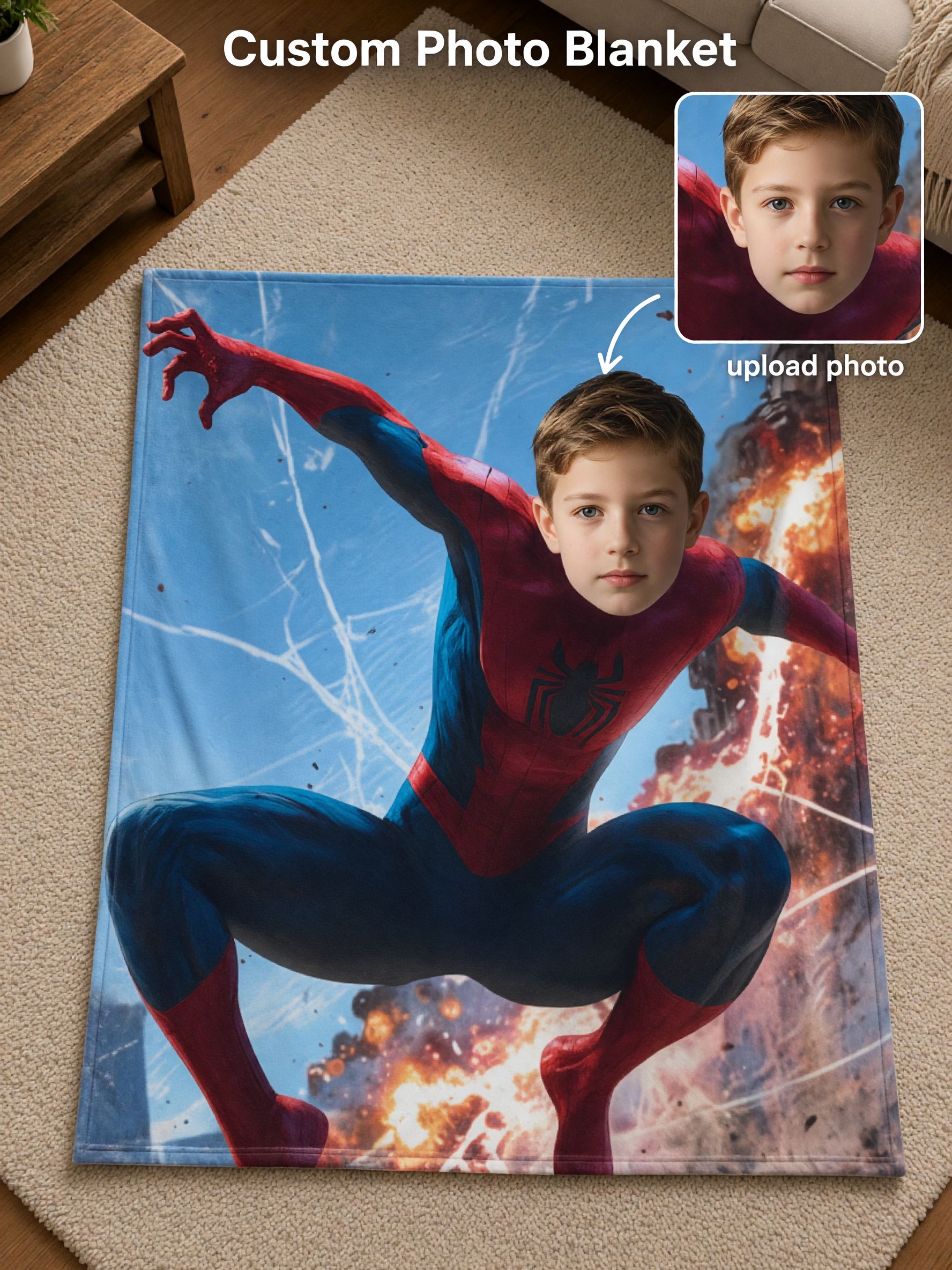 Custom Photo Face Superhero Flannel Blanket Personalized Picture Throw Warm Fleece Bed Couch Throw Blanket Ideal