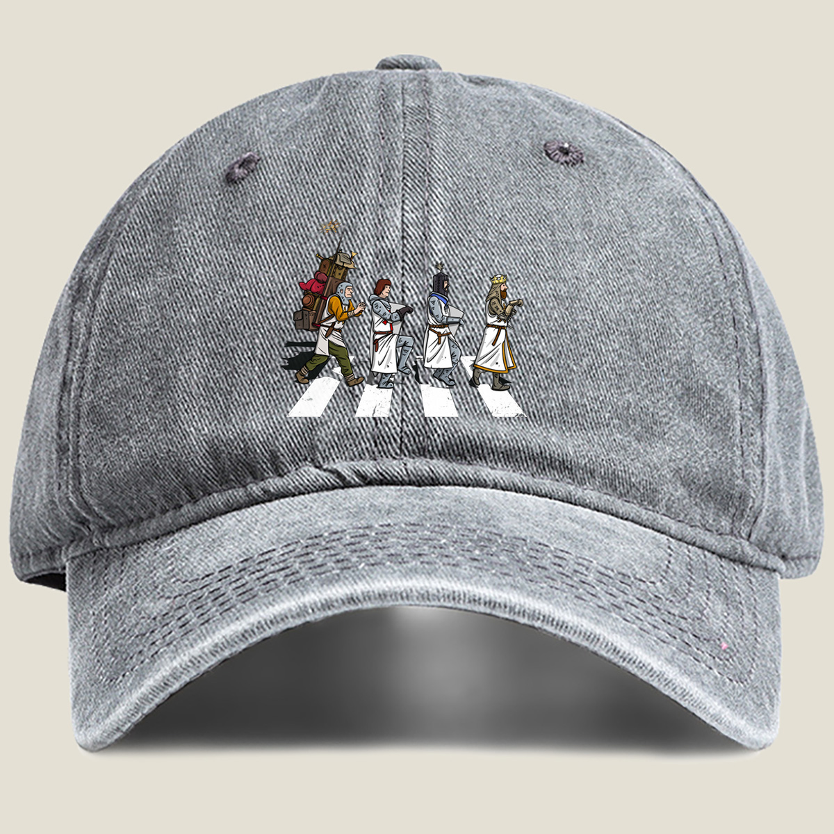 The Knights: Monty Python's Holy Grail Characters Crossing the Road - Washed Denim - Baseball Cap
