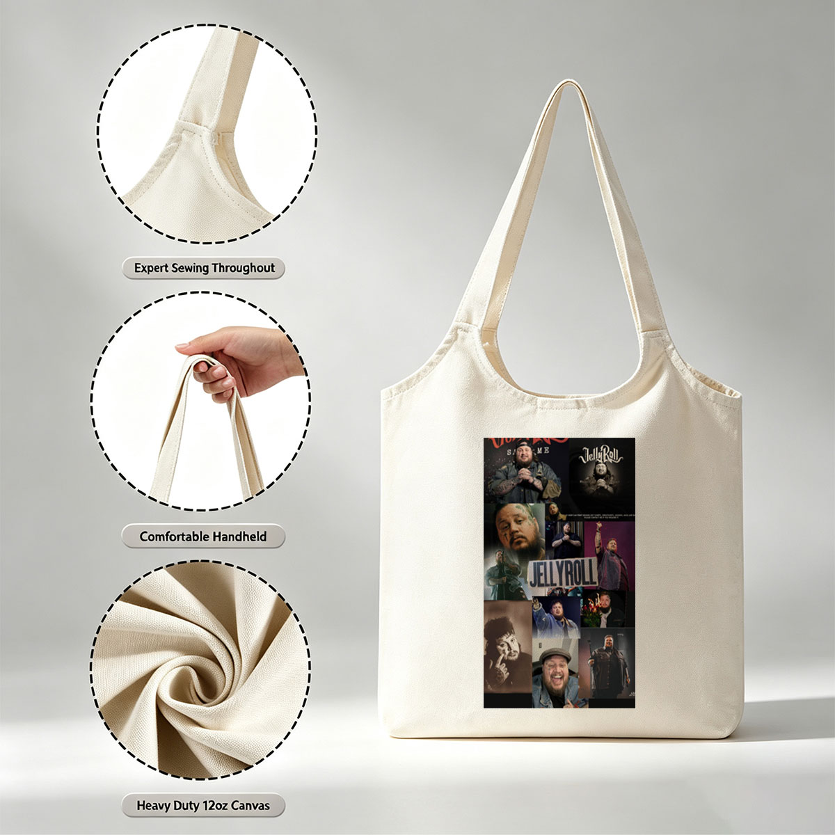 Jelly Roll Live Performance Collage Featuring Multiple Stage and Personal Moments - Canvas shoulder bags/