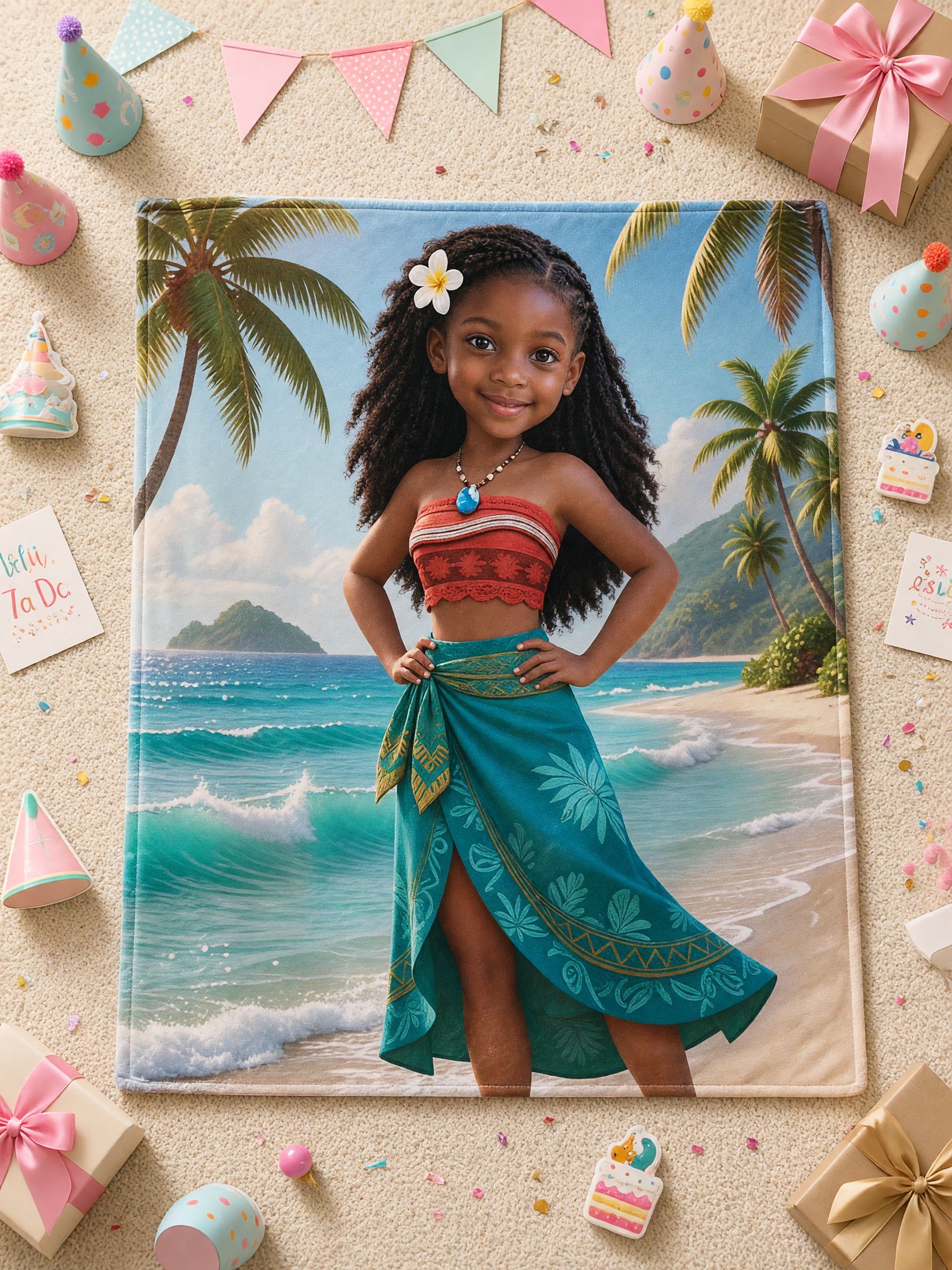 Custom Photo Face Blanket, Personalized Tropical Beach Flannel Throw, Ultra Soft Skin Friendly Fleece Cozy Gift