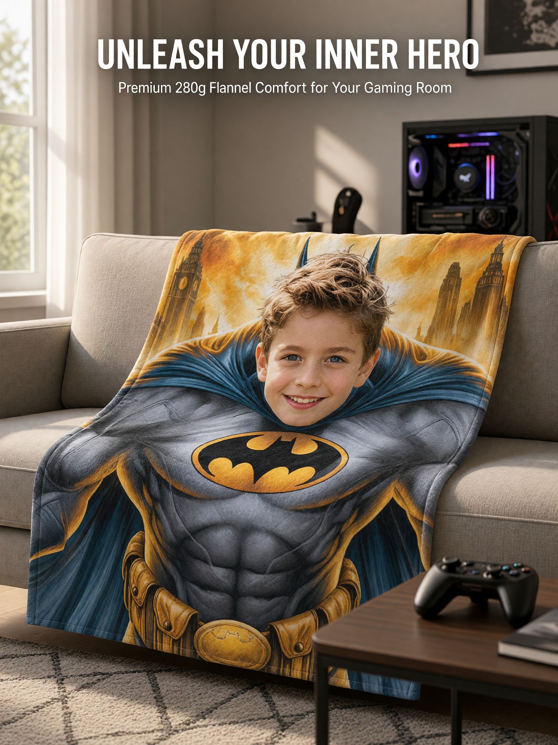Personalized Superhero Face Photo Blanket Soft Flannel Fleece Custom Throw Ideal Keepsake Gift for Kids and Adults