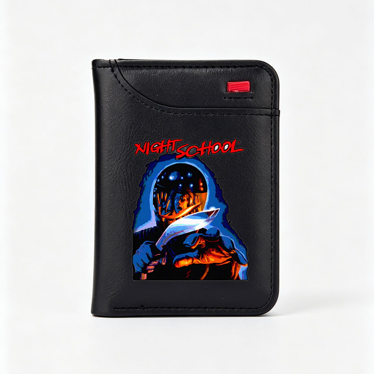 Night School: Hooded Figure with Knife and Distorted Face - Vertical Style Wallet