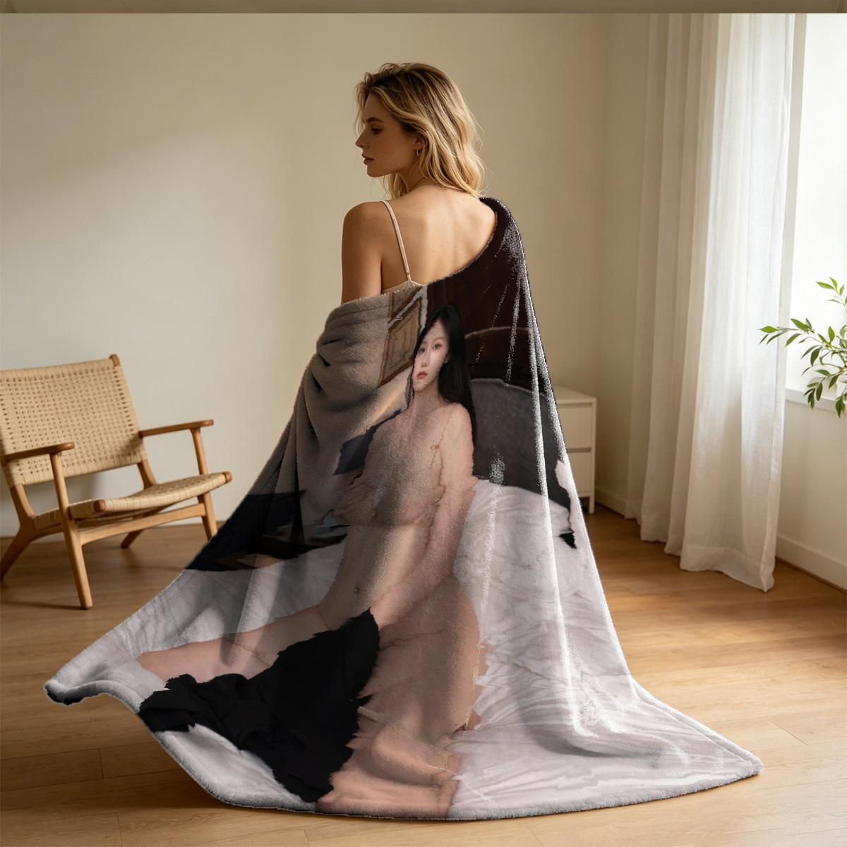 Naked Redhead Beauty Looking Back Over Shoulder - Blanket