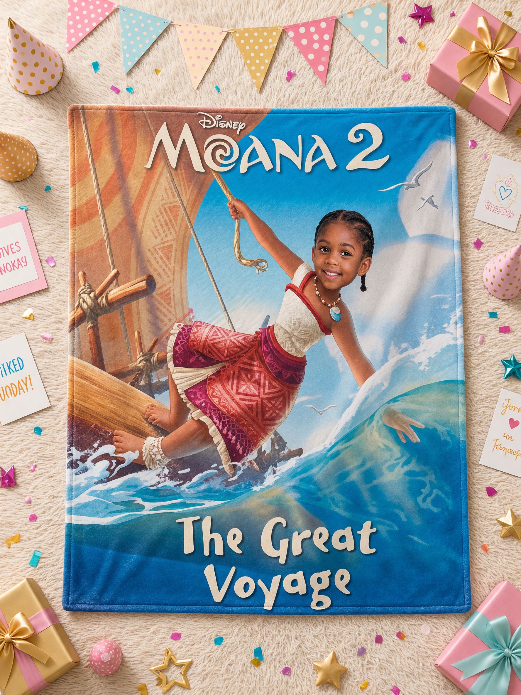 Custom Face Photo Flannel Blanket Soft Ocean Adventure Voyage Throw Blanket for Kids Bed Couch Personalized Birthday