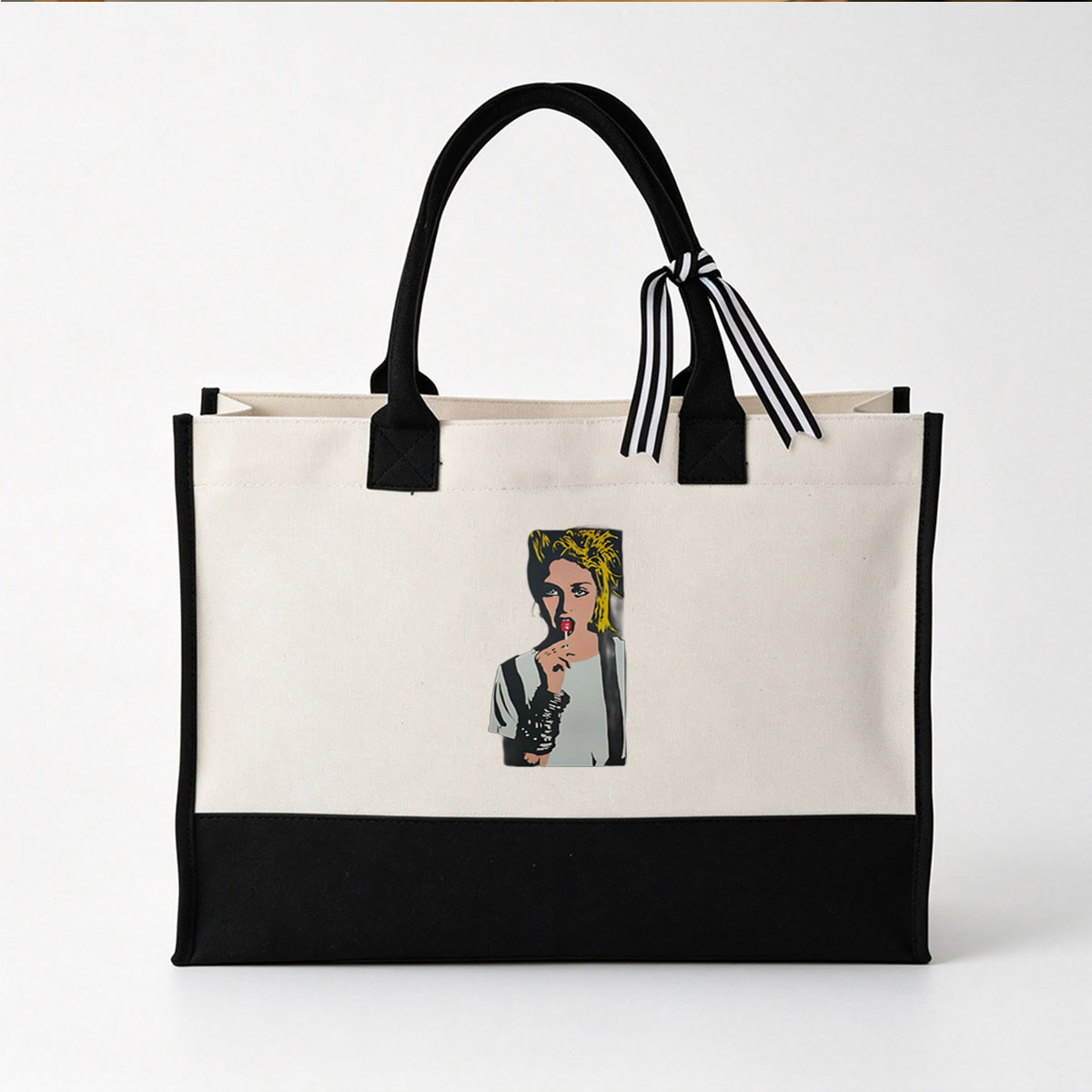 Pop Art Portrait of a Woman with Red Lollipop - Canvas patchwork gift tote bag