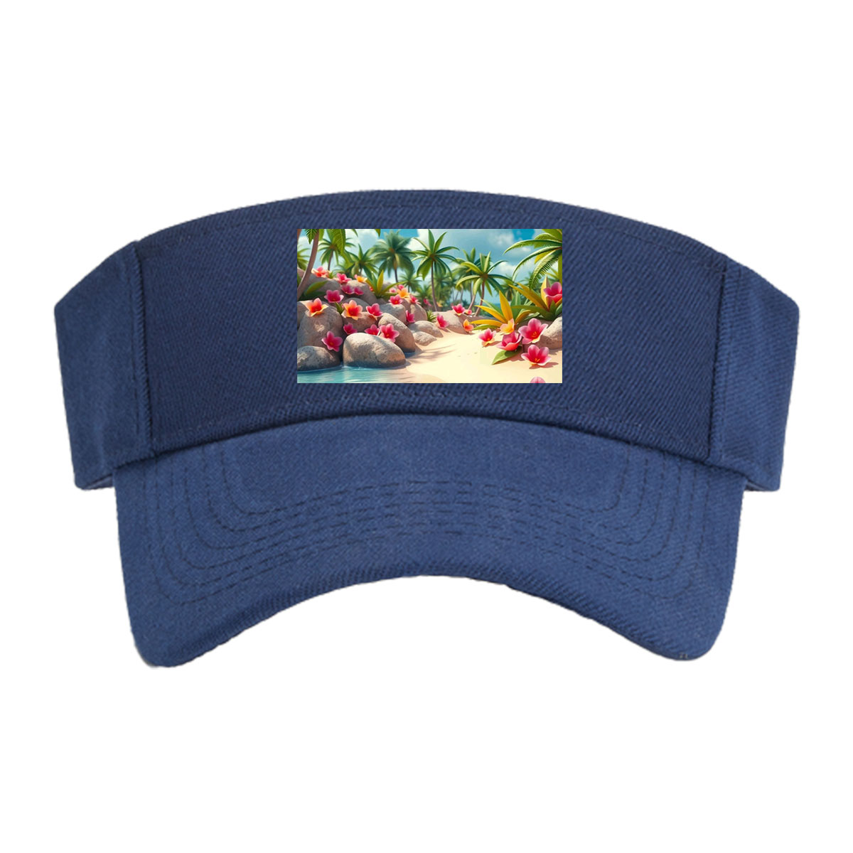 Tropical Beach with Palm Trees and Pink Flowers -  Visor cap