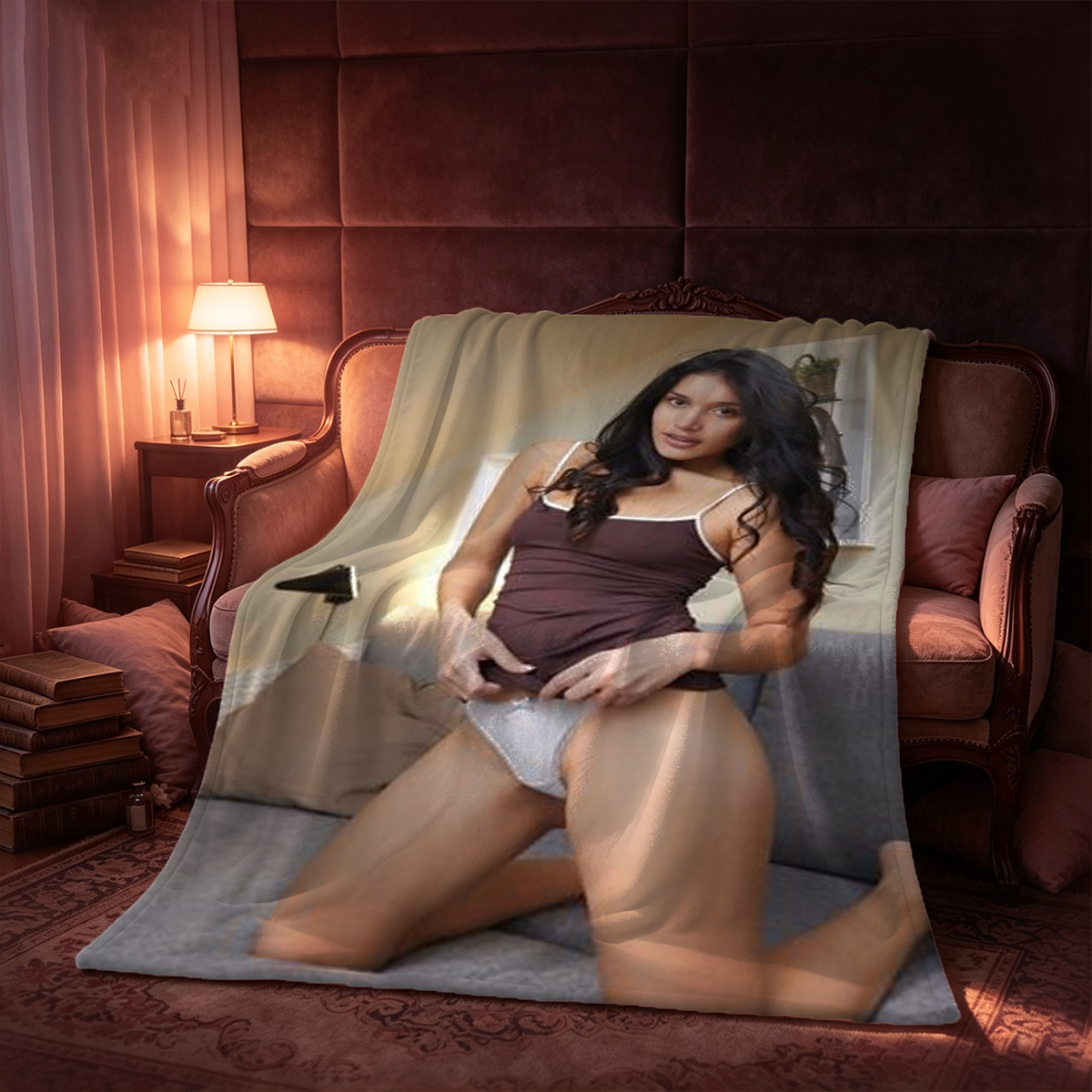 White Lace Lingerie Seduction by Doorway - Blanket