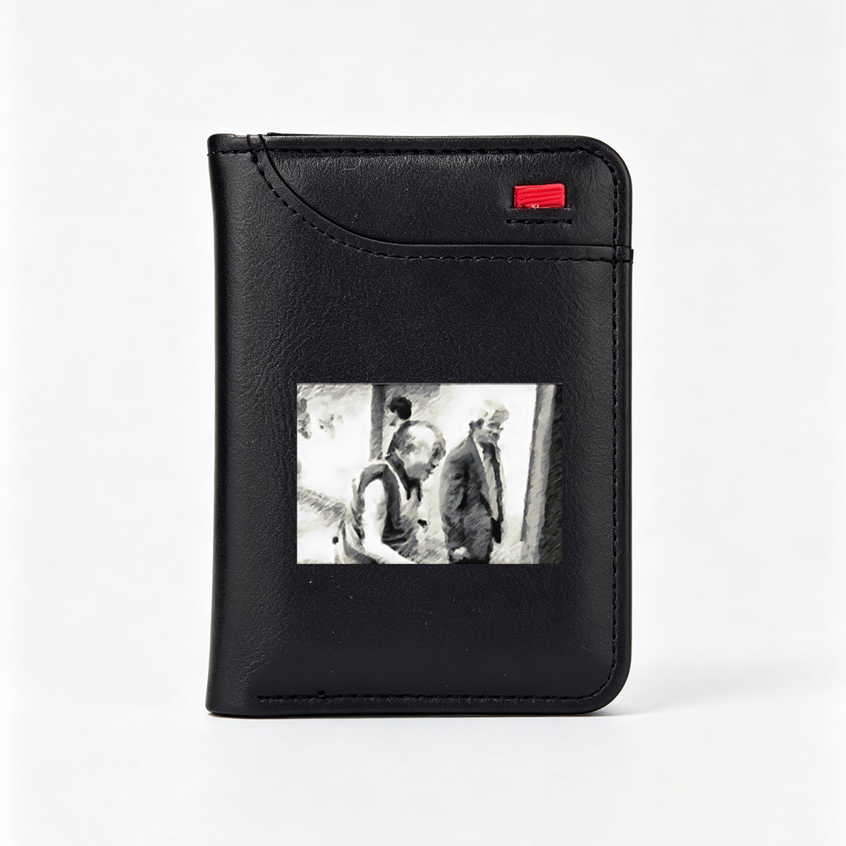 Two Men in Conversation, One in Suit, Monochrome Sketch - Vertical Style Wallet