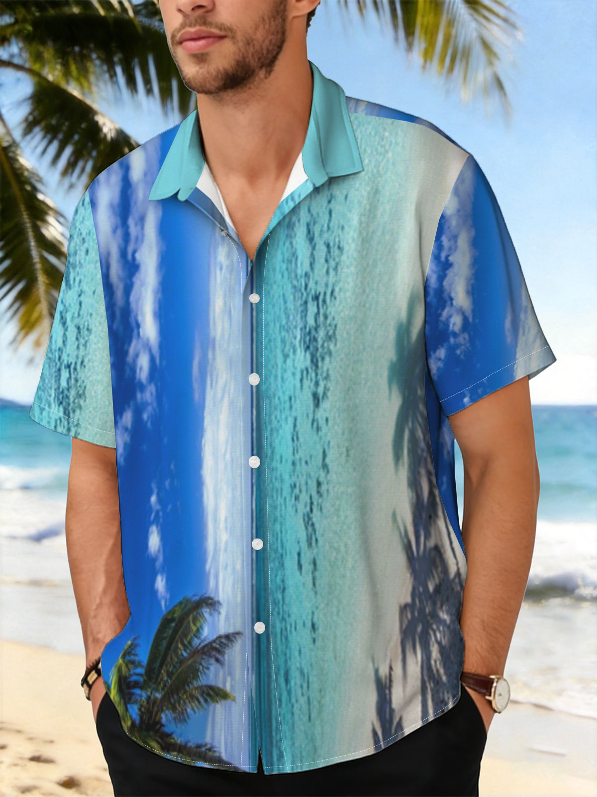 Tropical Beach with Crystal Clear Water and Palm Trees -  Shirt