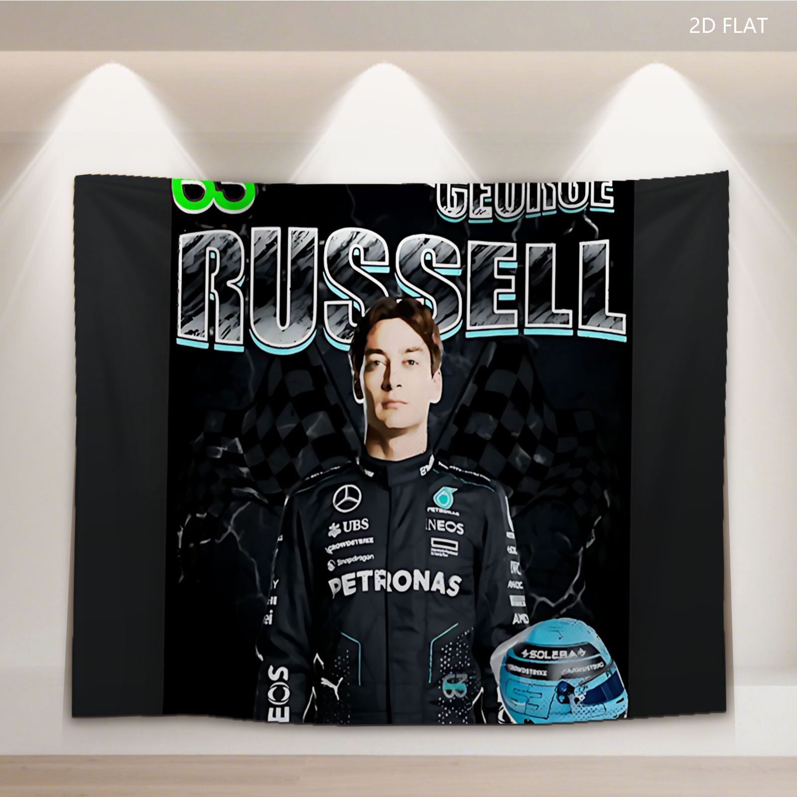 George Russell, Mercedes-AMG Petronas F1 Driver, Number 63, with Helmet and Racing Suit - Tapestry