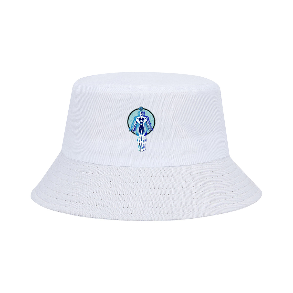 Blue Human Figure in Circular Frame - Fisherman's Hat