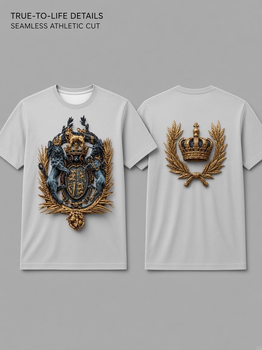 Royal Coat of Arms 3D Optical Illusion Graphic Tee - Breathable Athletic Mesh T-Shirt - Casual and Sports Wear