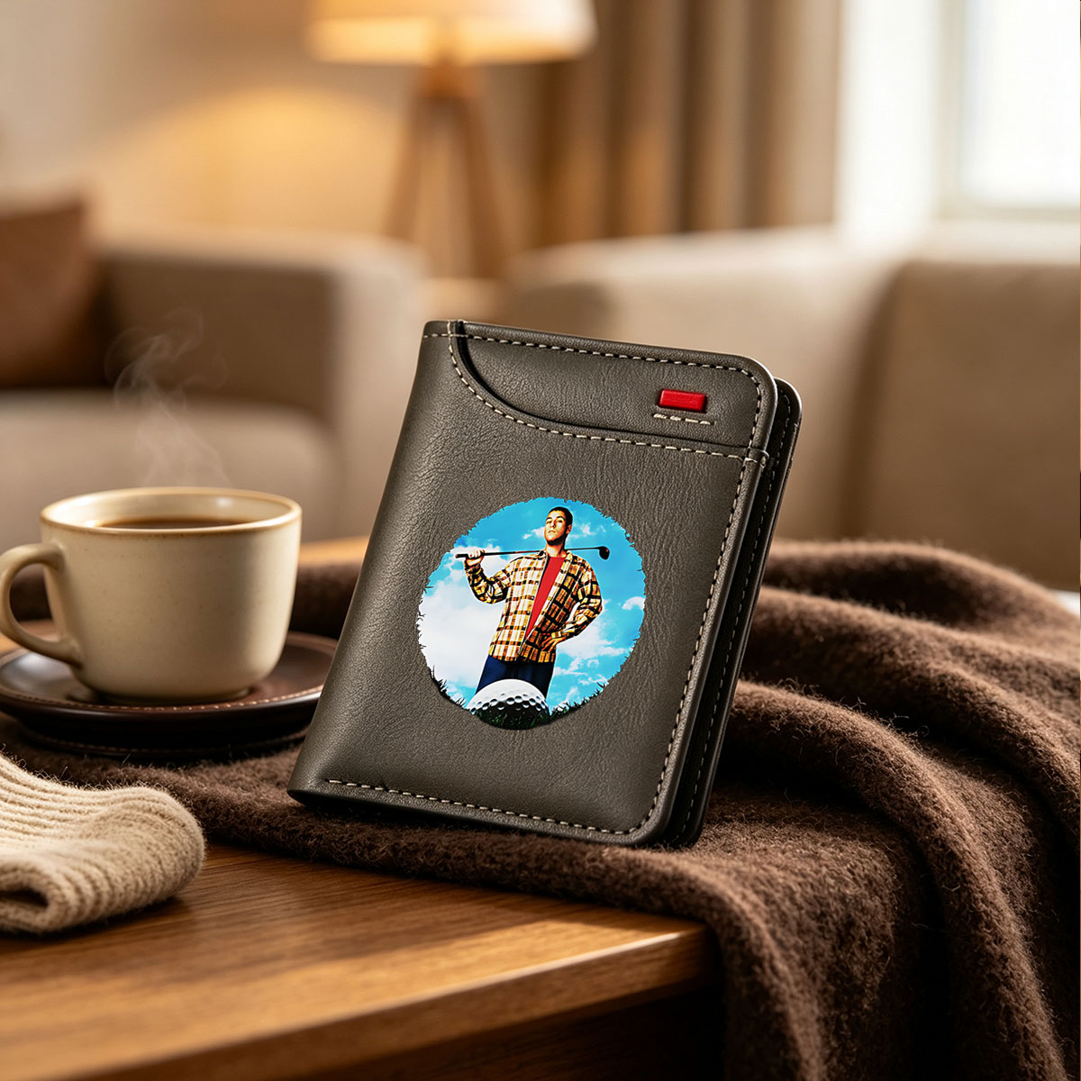 Golfer in Plaid Shirt with Golf Club and Ball - Vertical Style Wallet