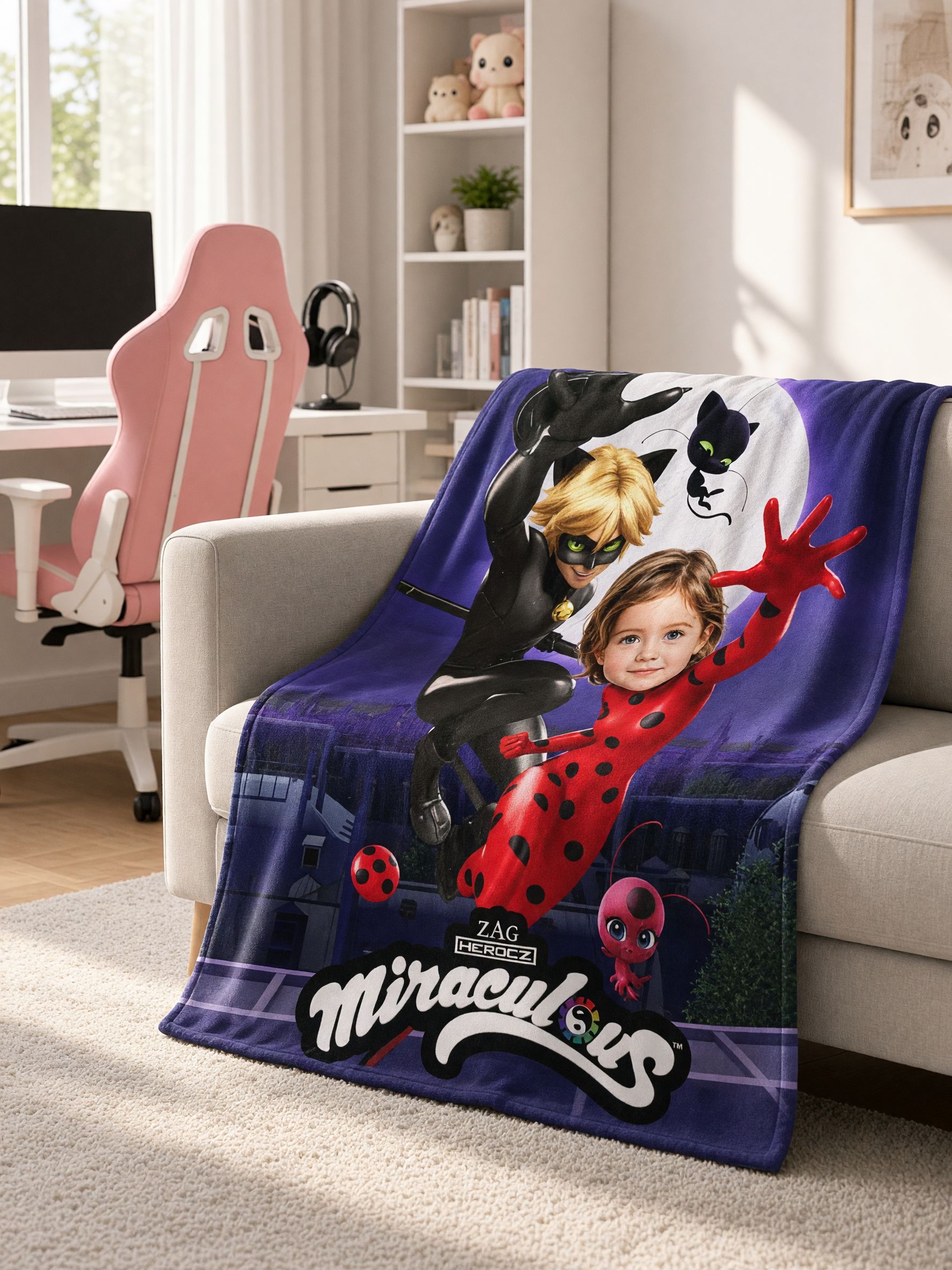 Custom Photo Superhero Flannel Blanket, Personalized Face Throw Blanket, Ultra Soft Cozy Gift for Kids and Bed Couch