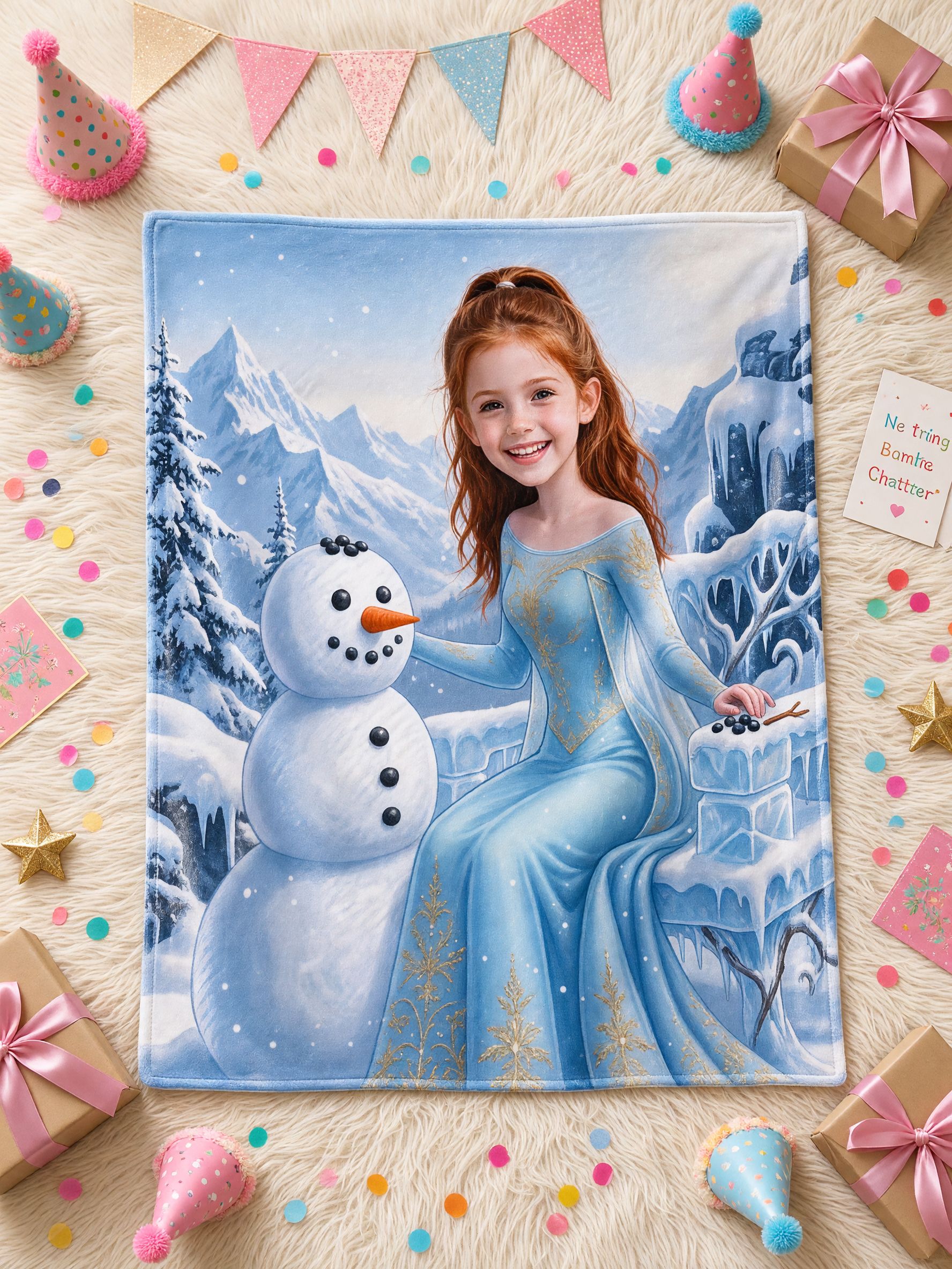 Custom Photo Blanket Personalized Ice Princess Snowman Throw Ultra Soft Flannel Fleece Bed Couch Cozy Gift for Girls