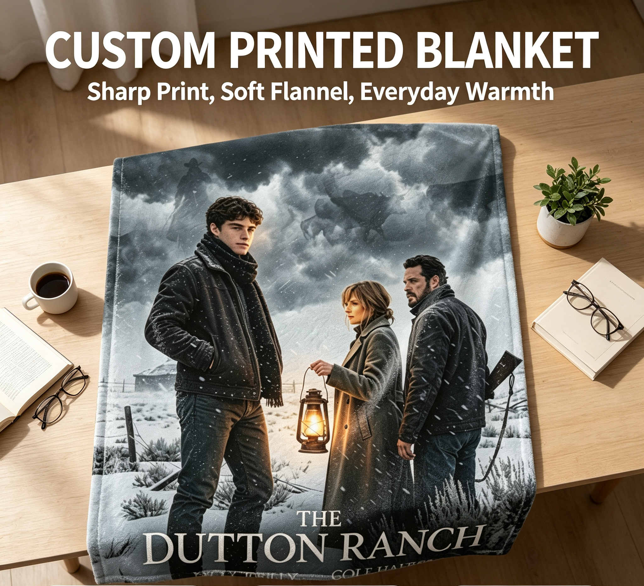 Custom Face Blanket The Dutton Ranch Flannel Blanket Western Drama Series Gift for Fans Cozy Winter Home Decor Present for TV Show Enthusiasts