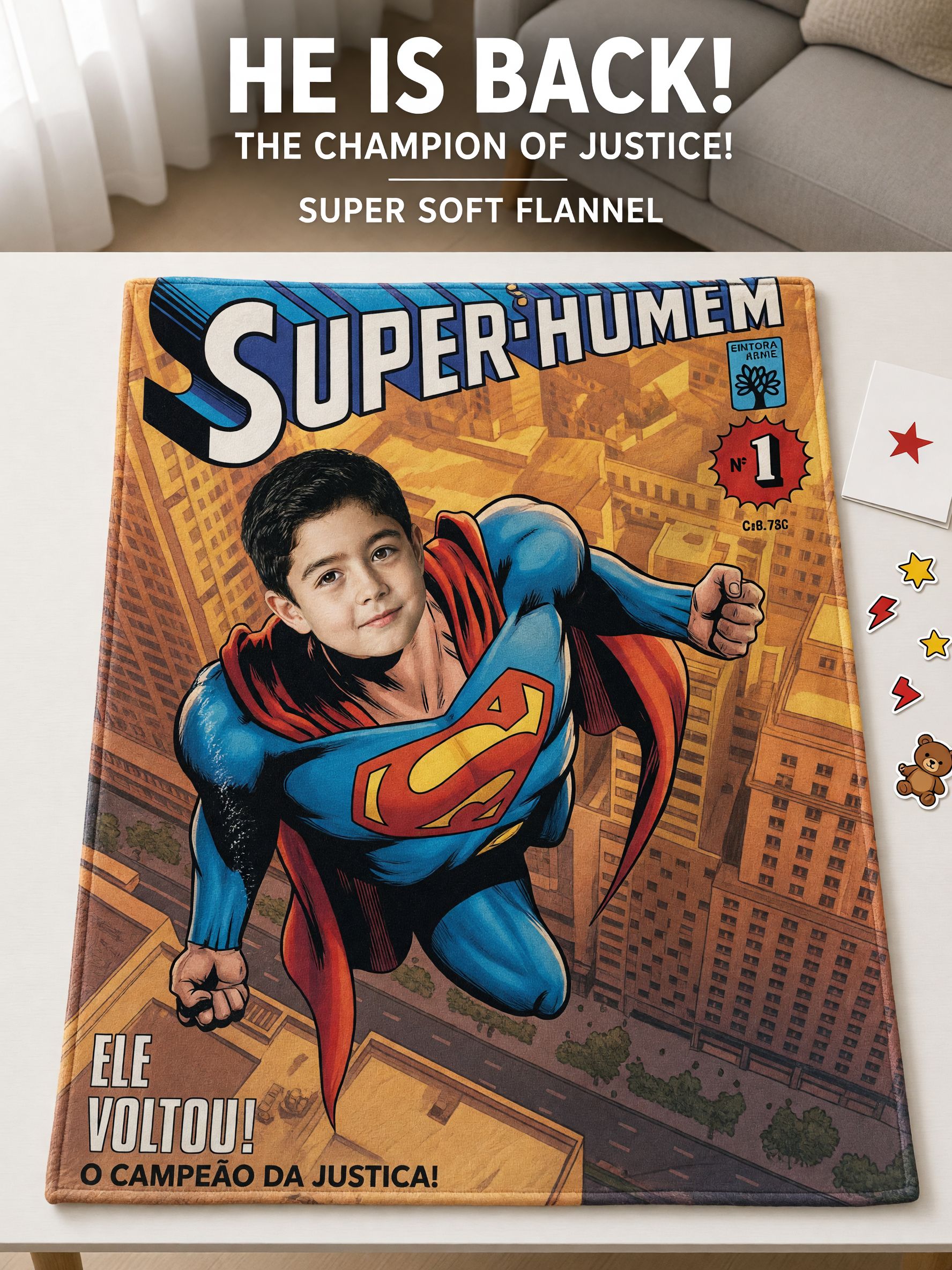 Custom Photo Face Superhero Comic Flannel Blanket Personalized Ultra Soft Fleece Throw for Kids and Adults