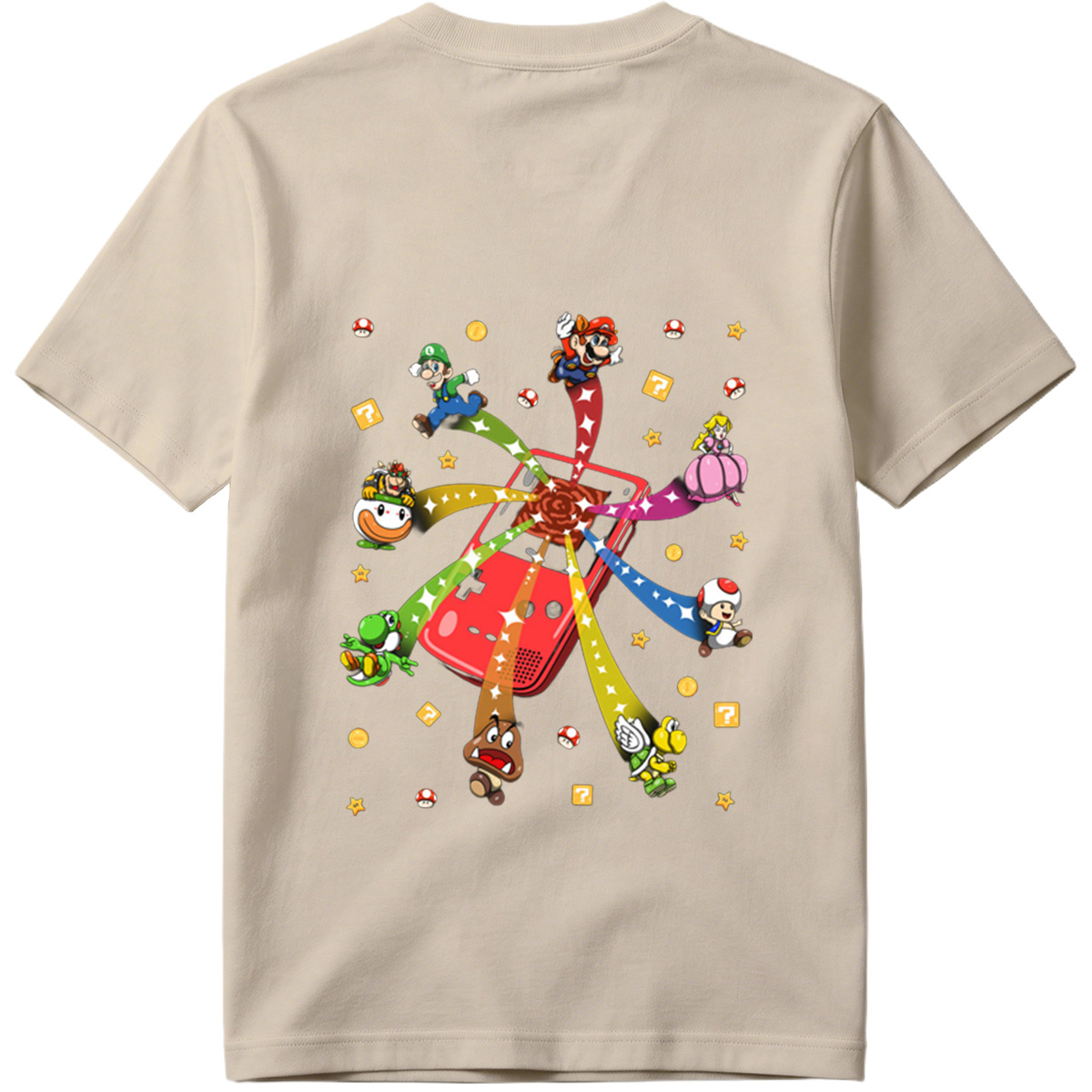 Super Mario Characters Bursting from a Game Console - Tee