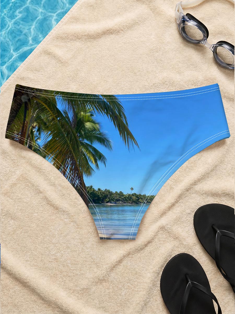 Tropical Beach with Palm Trees and Clear Blue Water -  Men's swim trunks