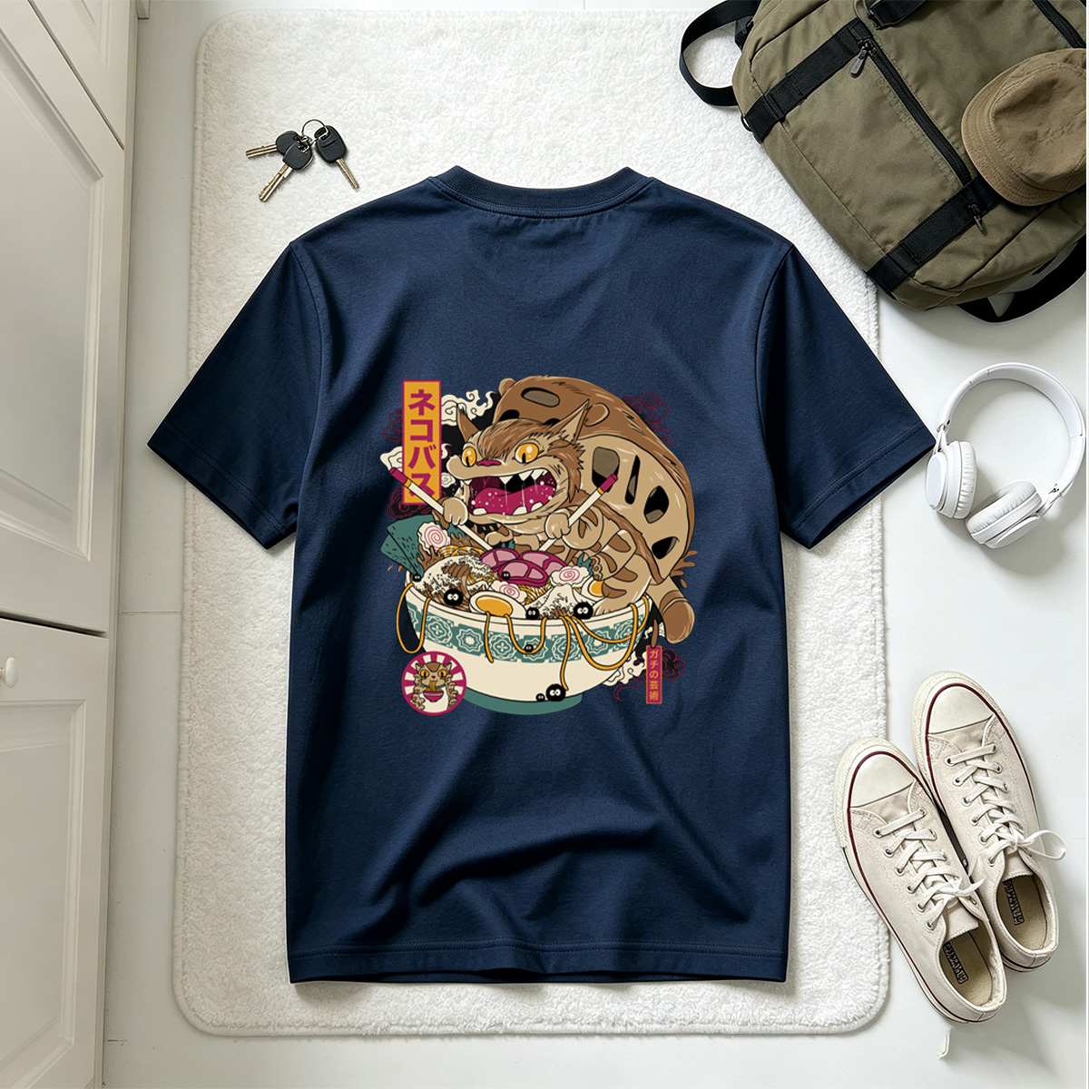 Neko Basu Ramen Cat Art - Tee